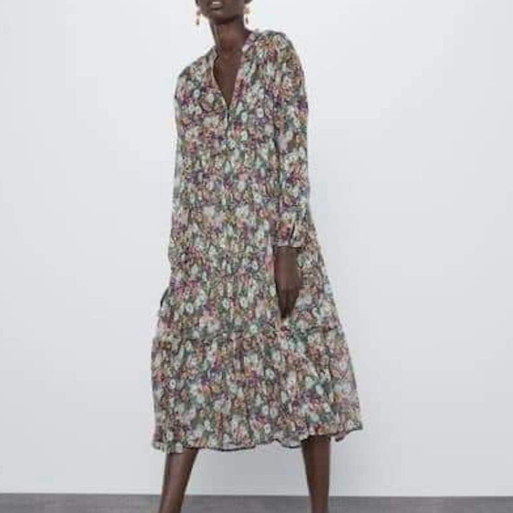 Zara women’s green floral dress size Small